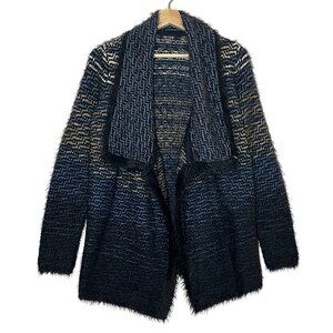 Nic+Zoe Women’s Cardigan Sweater  Small Open Front Blue Black Long Sleeves